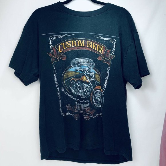 VTG 90’s Black Printed Custom Bikes Men’s‎ T-shirt - Picture 1 of 4